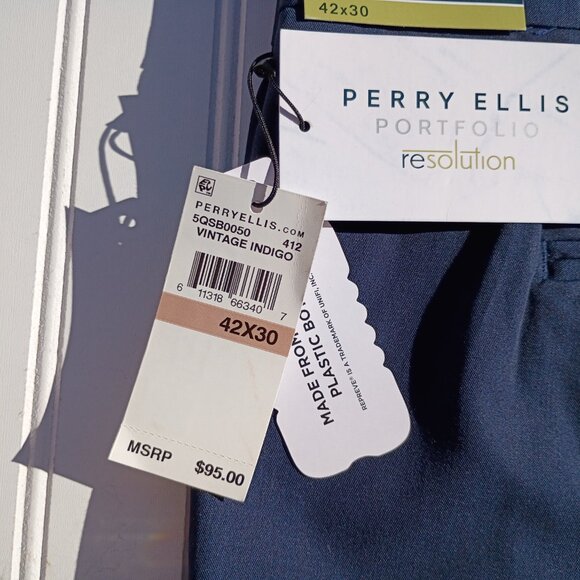 PERRY ELLIS Dress Pants Men's 42 x 30 Blue Slacks Modern Fit Portfolio Easy Care - Picture 7 of 14